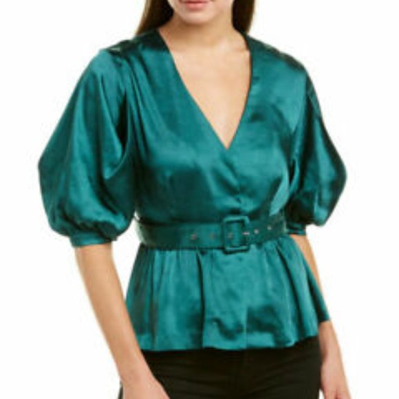 Endless Rose Puff Sleeve Belted Silk Blouse - Picture 1 of 6
